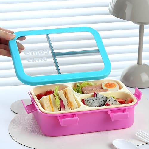 Image of Kids Tiffin Box Leakproof Lunch Box with 3 Compartments & Spoon | Food Grade BPA-Free Plastic Bento Lunch Box for School Boys & Girls | Airtight Snack Container for Kids & Office Use (700ml)