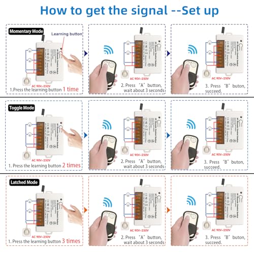 Miniatura 9 de Dieserc Interruptor De Control Remoto De Relé Inalámbrico De 2 Canales 433mhz Rf Ac 220v 230v 10a Receptor De Relé Con 2 Transmisores Llavero, Terminal Grande Cableado Fácil