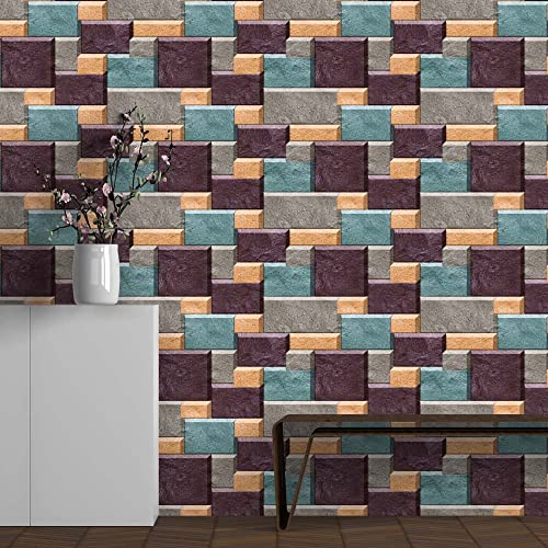 Image of DWELLSINDIA Colorful Stone Bricks Self Adhesive Wallpaper, Waterproof, Scratch Resistant, Laminated (41cm x 244cm, Multicolour)