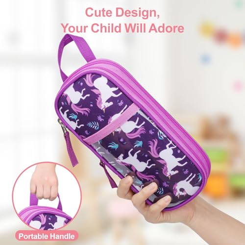 Image of Bagseri Pencil Case for Girls - Expandable Kids Pencil Case Large Capacity Pencil Pouch Organizer Cute Pencil Bag Pencil Box for School Student, Pen Case Only (Deep Purple Unicorn)