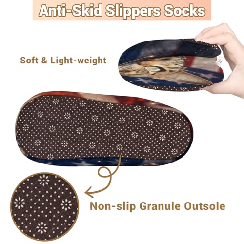 4th Of July American Flag Cat House Slippers for Women Men, Fuzzy Warm Slippers Non Slip Foam Slipper Socks4