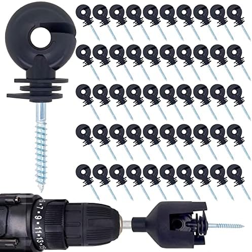 NQN 50 Pcs Black Electric Fence Insulator Screw-in Insulator Fence Ring Post Wood Post Insulator and 1 Pc Free Insulator Socket Tool (Grid System Accessories for Animal Husbandry Electronic)
