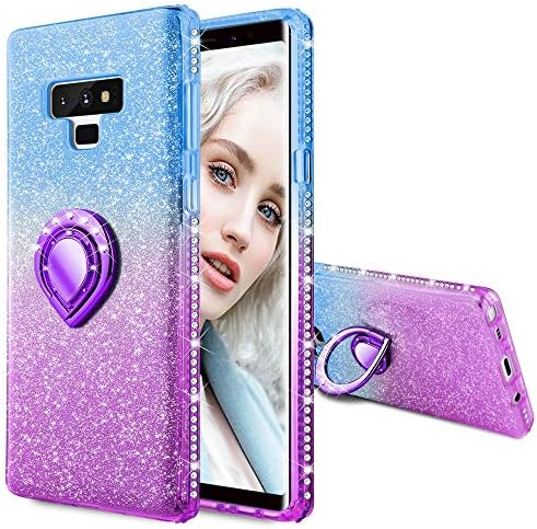Maxdara Case for Galaxy Note 9 Glitter Case Ring Grip Holder Gradient Kickstand Series Bling Sparkle Diamond Rhinestone Bumper Luxury Pretty Girls Women Case for Galaxy Note 9(Blue Purple)