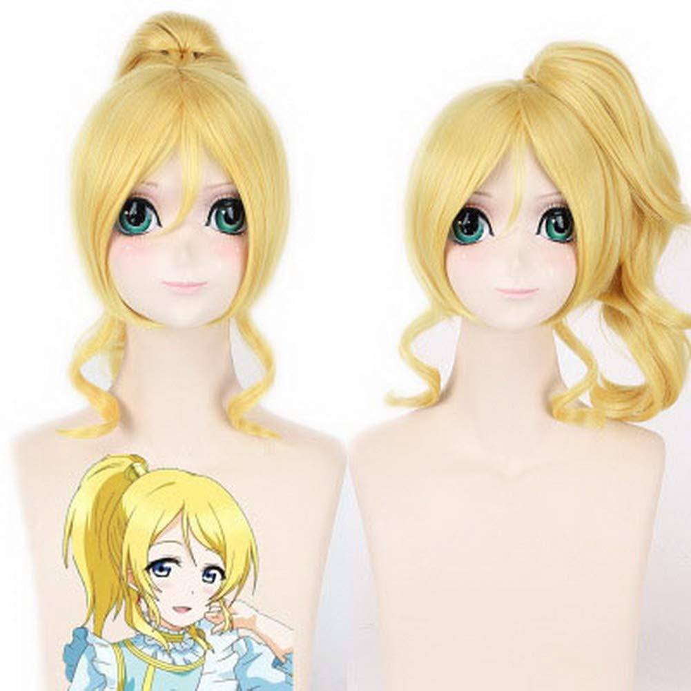 HOOLAZA Golden Long Straight Wig 45Cm Love Live Eli Ayase Cosplay Wig
