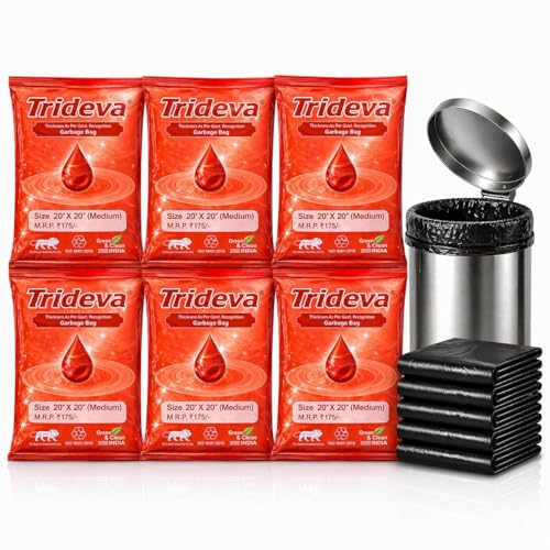Image of Garbage Bags /Dustbin Bags - 120 Micron Heavy - Duty Trash Bags (20 x 20 Inches) - Medium Leak -Proof Bin Liners for Kitchen, Office & Industrial Use - 500g Pack (Black, Pack of 6) - 72 Bags