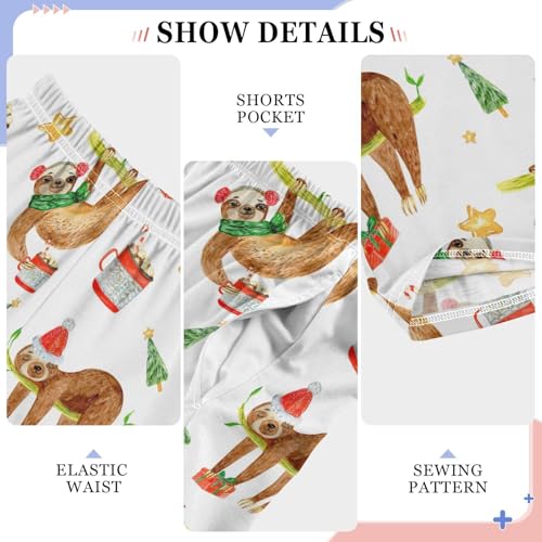 ZZXXB Christmas Sloth Tree Boys Long Pants Soft Trousers Elastic Waist Kids Lounge Bottoms with Pockets S-XL4