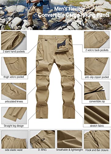 Image of Men's Hiking Pants Convertible Zip Off Lightweight Waterproof Quick Dry Outdoor Fishing Travel Safari Camping