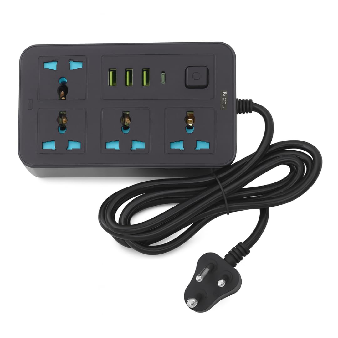 blackt electrotech (btps2) extension board with usb – 2500w 10a power extension board with pd type-c, 4 multi plug socket extension box with switches & surge protection for home & office – black
