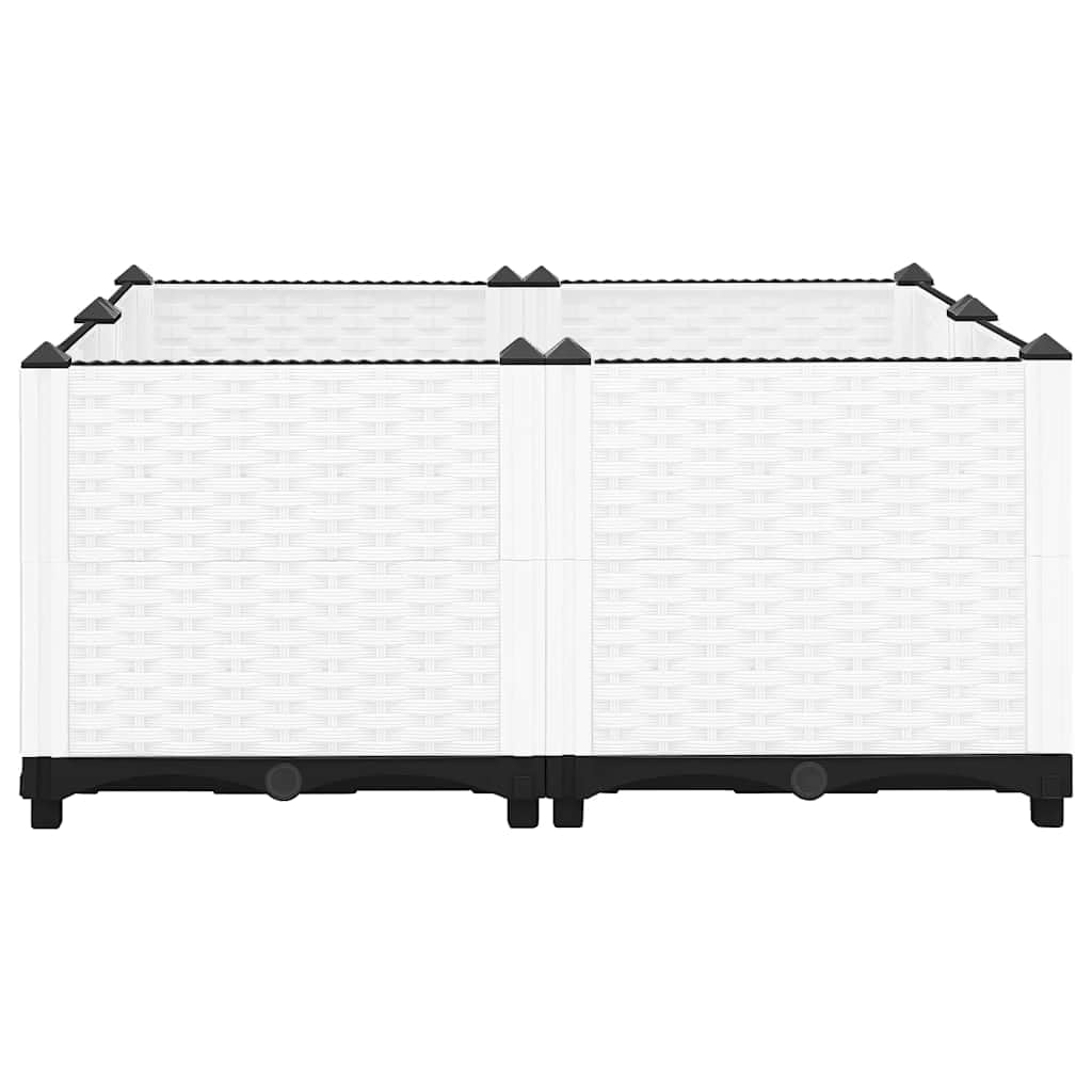 Jardinera elevada 80 x 80 x 38 cm de polipropileno blanco para plantas y flores, gran maceta de jardín con diseño de ratán, ideal para huerto y hierbas aromáticas, material ligero