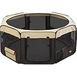 ottostyle.jp 折りたたみ八角形ペットサークル XLサイズ 【ブラウン】 直径150cm×高さ62cm メッシュ屋根付き 屋内 屋外 アウトドア