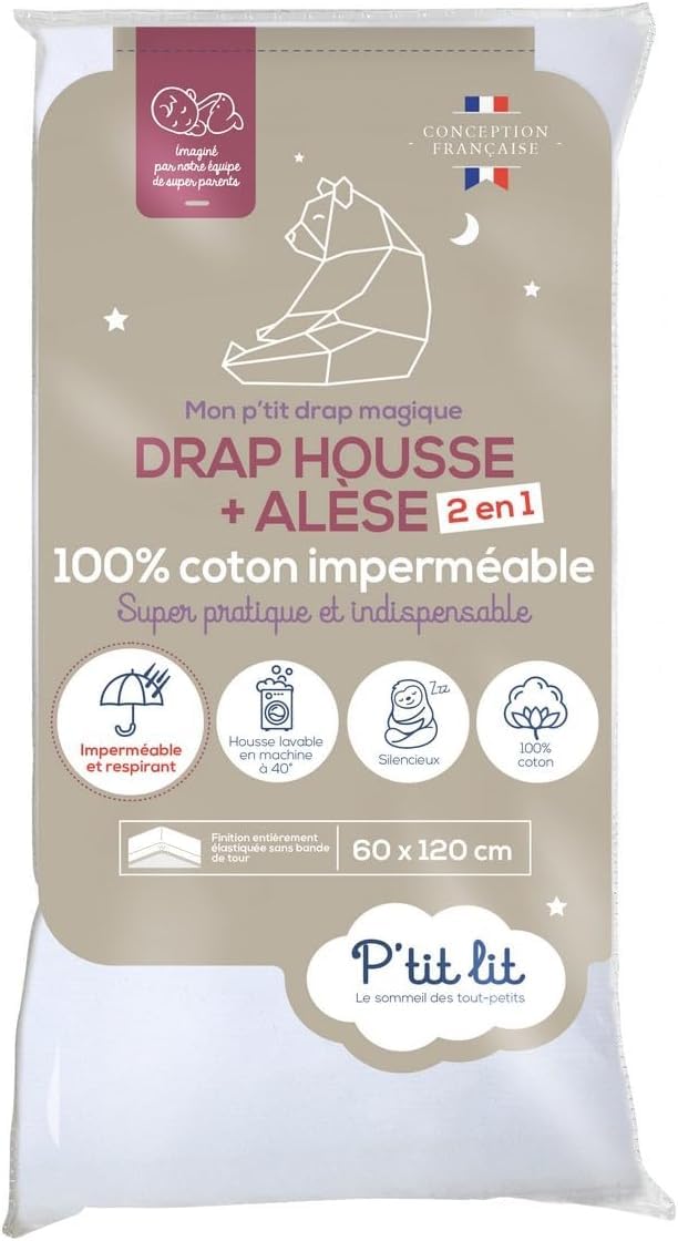 P'TIT LIT - Matelas Bébé Indispensable - 60x120 cm - Climatisé : 1 Face Été / 1 Face Hiver - Oeko Tex® - Fabrication Française & Protège Matelas Bébé 2 en 1 | Alèse + Drap Housse 60x120 cm