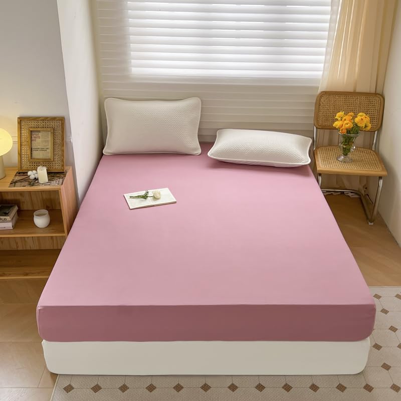 Kuber Industries Single Bed Mattress ProtectorBed Protecter with Elastic 120x200 CM (Pink)-image-22