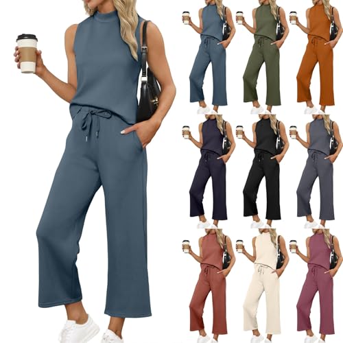 Two Piece Sets for Women Summer Outfits Lounge Set Tunic Tops Wide Leg Crop Pants Vacation Travel Outfit