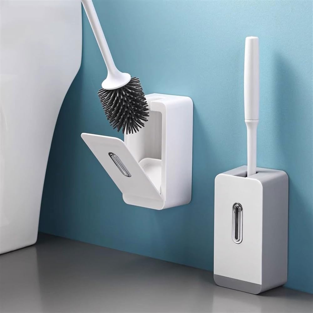 Escobilla de Baño Cabezal de cepillo de silicona redondeado, juego de escobilla de baño, cepillo de baño de apertura y cierre montado en la pared, cepillo de baño con mango de plástico Escobillas de I