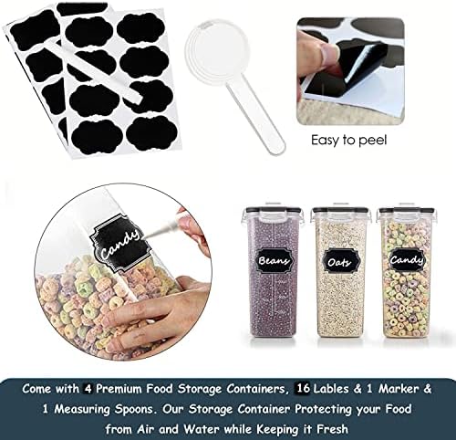 Cereal containers for Storage 4 x 4 Litre Dishwasher Safe Storage for Cereals, Pasta, Rice, Dry Foods, pet Food, Coffee, Flour | Easy Grip Handle | Easy Open Pour lid | Removable lid (Black)