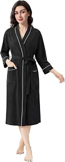 Womens Lightweight Robe, Kimono Collar Absorbent Bathrobe for Women Cozy Soft Sleepwear Bath Robe with Pockets