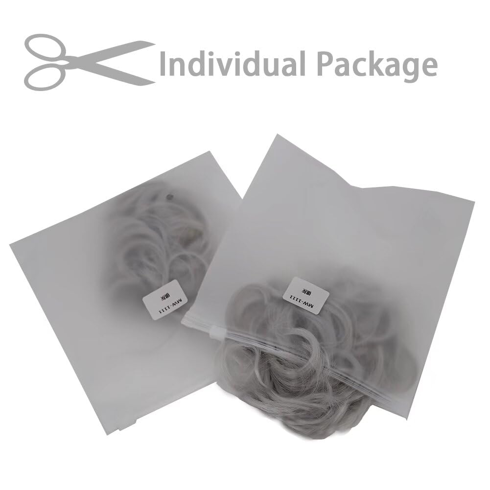 LaLuLoLi 2 Pcs/Pack Women's Curly Messy Buns Scrunchie Wigs Hair Extensions Silver Color Wavy Synthetic Updo Curly Hair Bun Party Haipieces (Silver) - Image 4