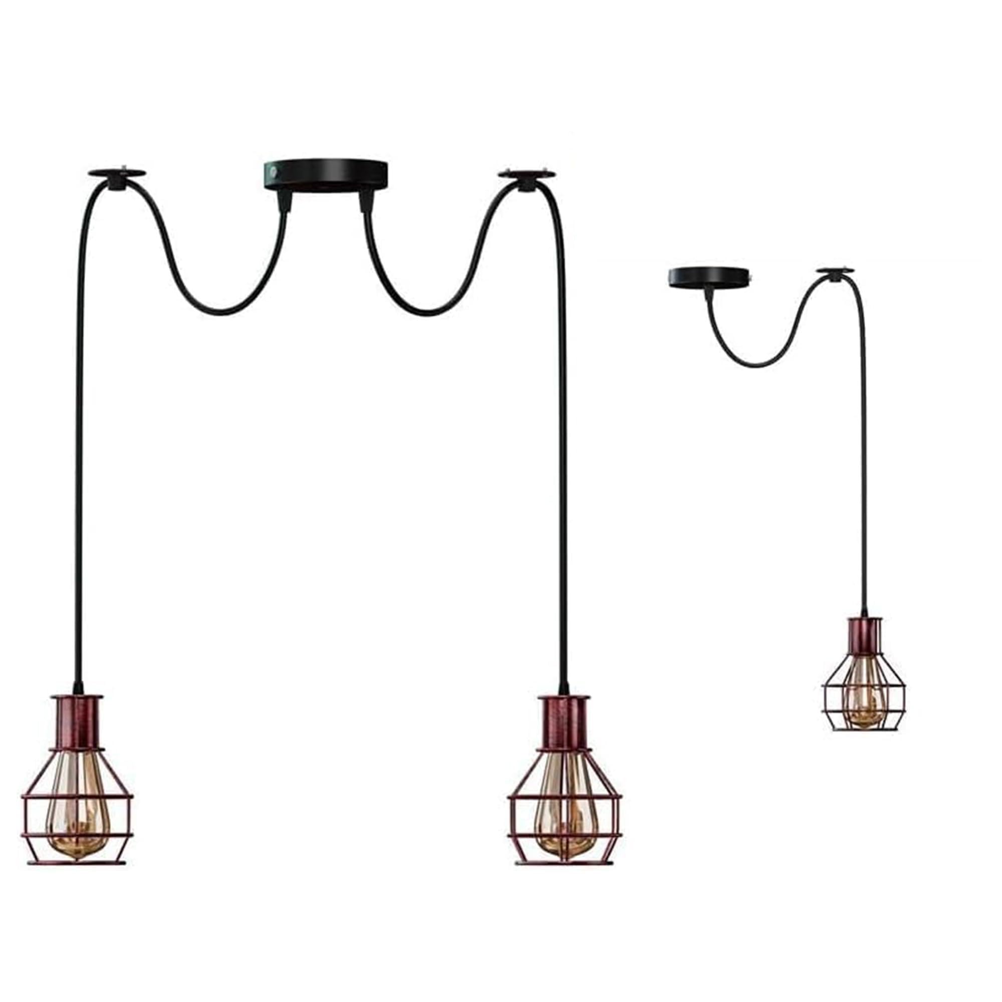 DC VOLTAGE 2 Head Spider Pendant Light with 2m Adjustable Cables, Vintage Industrial 15cm Rustic Red Metal Shade Ceiling Hanging Lamp Fixture for Living Room, Bedroom, Kitchen, Bar, Cafe