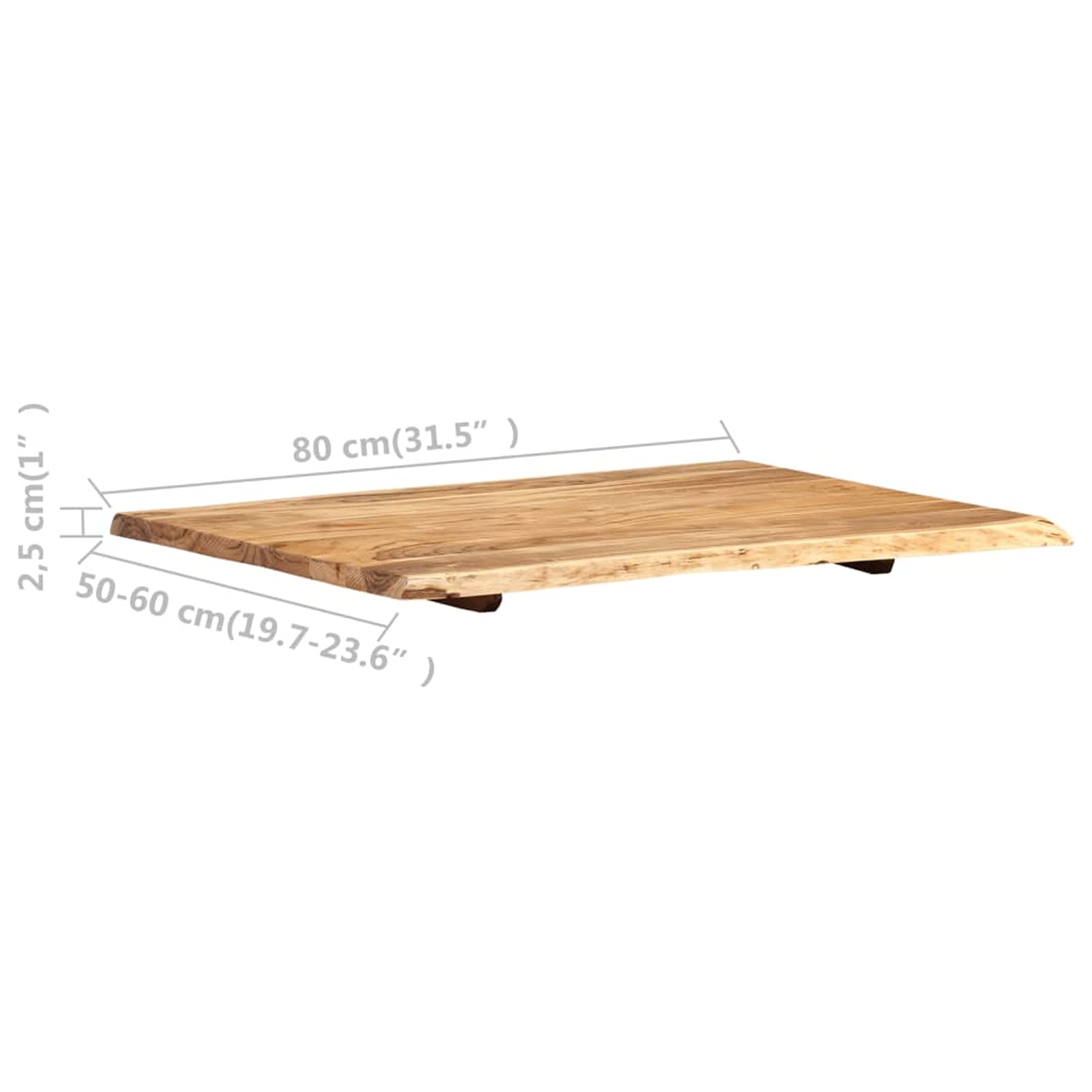 Homgoday Plateau de table en acacia massif - Fonctionnel et durable pour cuisine et bureau - 80 x 50-60 cm, 25 mm d'épaisseur