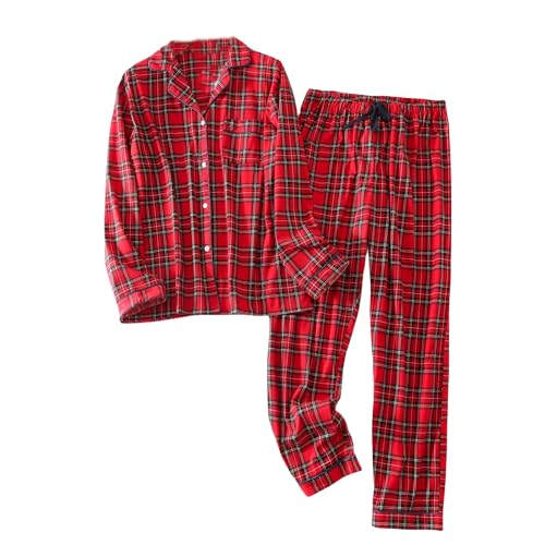Women's Long Sleeve Flannel Pajama Set Cotton Lightweight Flannel Sleepwear Soft Button Down Loungewear Pjs Set