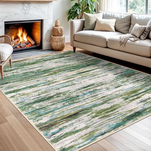 Green Grey Multi 5x7 Modern Abstract Area Rug for Bedroom, Large Super Soft Washable Rug, Non-Slip Non-Shedding Throw Rugs for Living Room, Indoor Door Mat for Nursery Office Home Décor