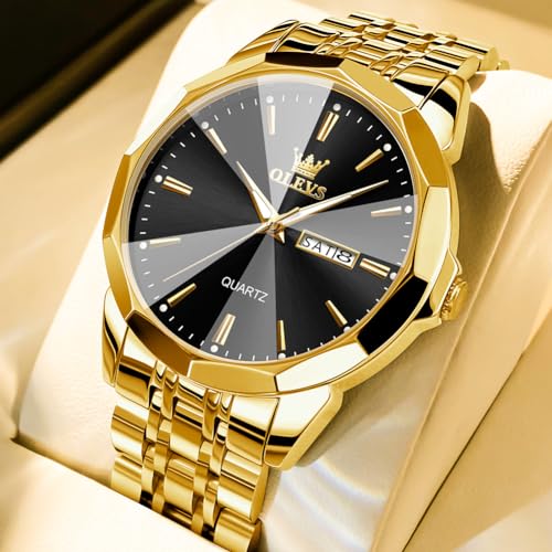 Image of OLEVS Watches for Men Business Dress Diamond Analog Quartz Big Face Luxury Classic Stainless Steel Waterproof Luminous Two Tone Wristwatch