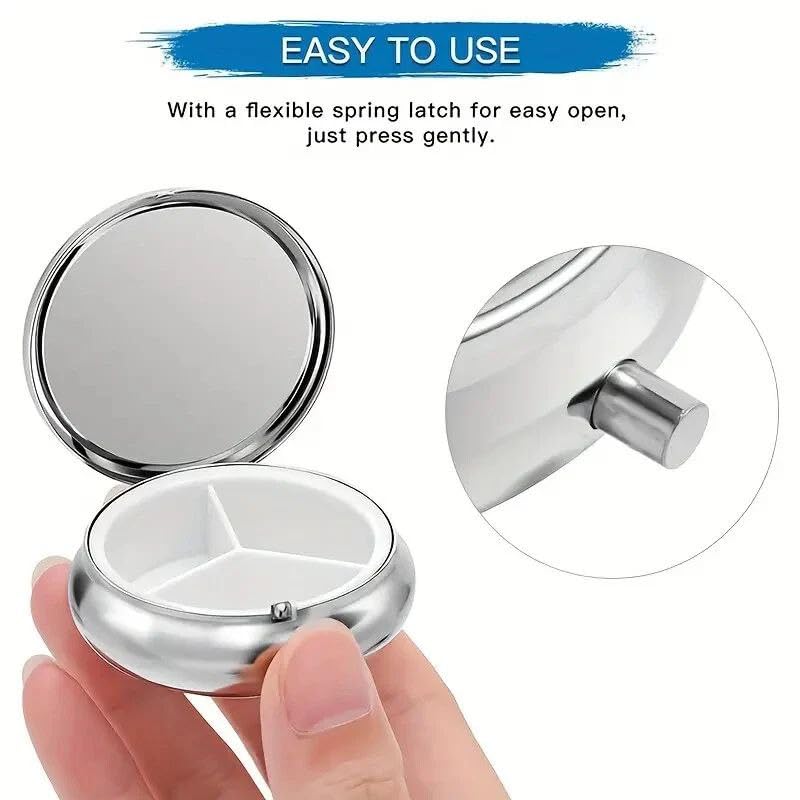 Image of Flowers Round Pill Box,3 Cell Plastic Insert,20 Pills Holding Capacity Button to Open,Mini Portable Portable Long-Term Storage Perfect for Carrying in Pockets,Wallets,Travel,Work