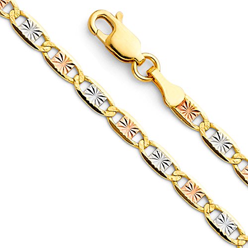 14k REAL Tri Color Gold Solid 4.5mm, 4mm, 3mm, 2.5mm, 2mm, 1.5mm Diamond Cut Chain Bracelet or Necklace