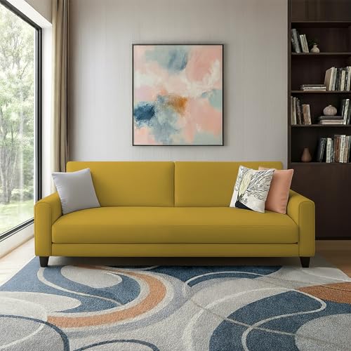 Image of Kathleen 3 Seater Sofa Set for Living Room - Foldable Convertible Couch Furniture for Home, Office or Guest Use, Modern Designer Stylish Comfortable (Yellow)
