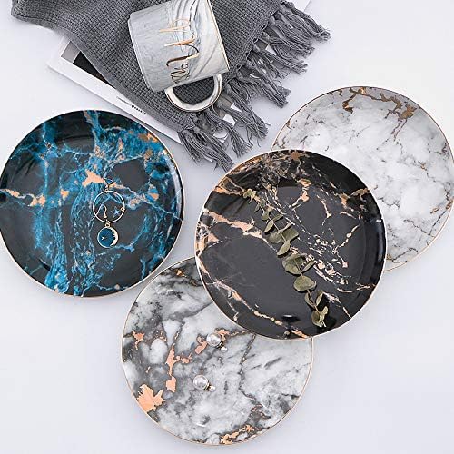 Ceramic Tableware European Style Marble Plates Ceramic Dinner Set Gold Inlay Porcelain Dessert Plate Steak Salad Snack Cake Plates Tableware,10 Inch5