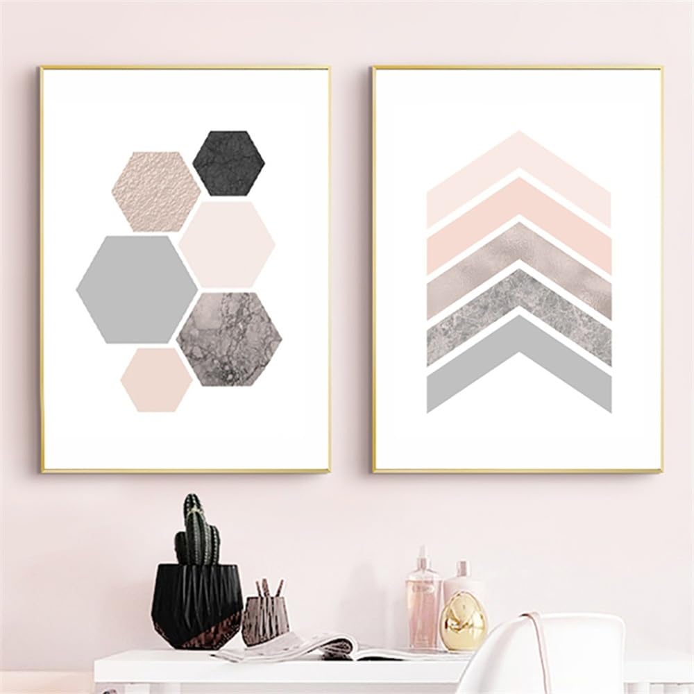 WBYZAC 2 Pieces Poster-Abstract Blush Pink Gray Modern Geometric Posters and Prints Minimalist Wall Art Canvas Painting Scandinavian for Living Room Home Decor-60 * 70cm (No Frame)