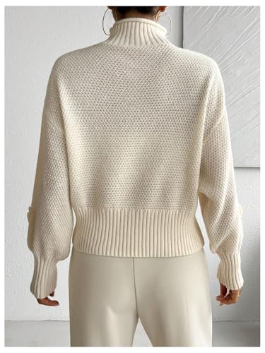 Verdusa Women's 3D Floral Pullover Sweaters Old Money Long Lantern Sleeve Cable Knit Tops2