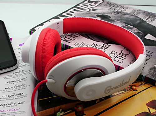 Connectland Over Ear 3.5Mm Wired Headphone, Microphone Lightweight Adjustable Headband For Kids,Teens,Adults. Iphone Ipad Tablet, Red&White Cl-Aud63080 #TOP5