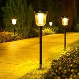 JSOT 4 Pack Bright Solar Path Lights Outdoor, IP65 Waterproof Solar Lights for Outside Landscape Walkway Driveway Sidewalk Path Garden with 2 Modes