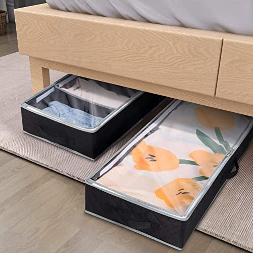 Lifewit Under Bed Clothes Organizer Large Adjustable Dividers Storage Bag With Durable Fabric, Reinforced Handle, 4 Clear Window For Clothing, Shoes, Blankets, Sweaters, Black, 2 Pack #TOP5