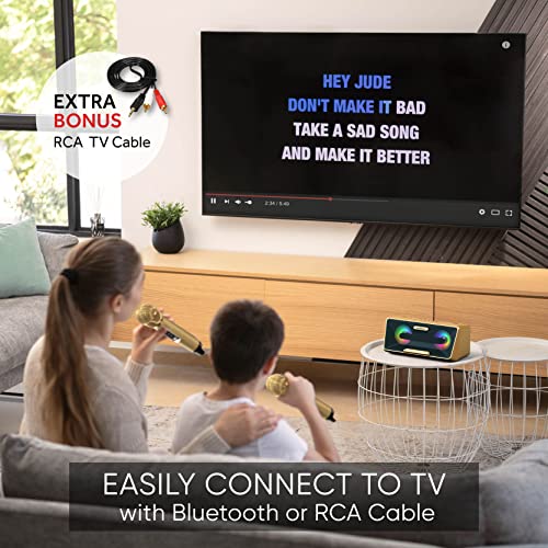 Masingo Karaoke Machine For Adults And Kids With 2 Wireless Microphones, Portable Bluetooth Singing Speaker, Colorful Led Lights, Pa System, Lyrics Display Holder & Tv Cable - Presto G2 Gold #TOP2