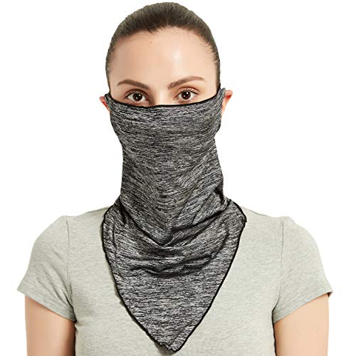 Face Bandana Ear Loops, HOUPPE Sun UV Protection Neck Gaiter Unisex Summer Neck Tube Bandanas Breathable Face Cover Seamless Neck Gaiter Summer Face Bandana Ear Hanging for Dust Wind Cycling Grey