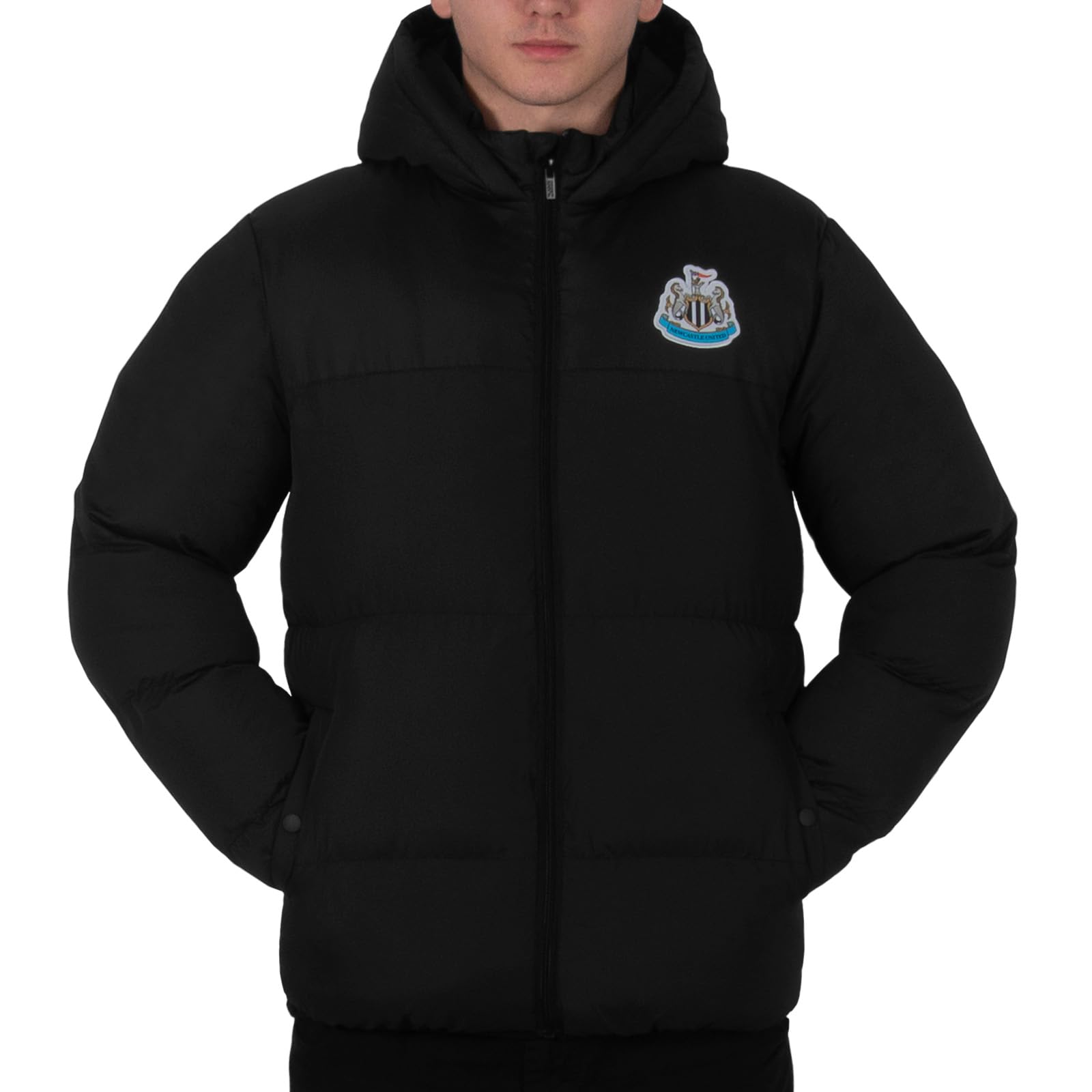 Newcastle United F.C. Mens Quilted Jacket Hooded Winter Coat Official Gift Black Crest Large