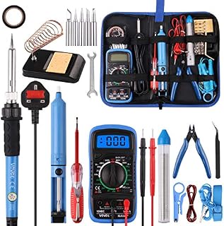 Soldering Iron Kit,WOWGO 60W Adjustable Temperature Welding Tools Set with 5 Soldering Tips,Digital Multimeter,Soldering Iron Stand,Tin Wire Tube,Desoldering Pump and Portable PU Tool Bag