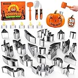 NFEVER Pumpkin Carving Kit Tools: 30PCS Pumpkin Carving Tools Set includes 22 Stainless Steel Stencils & Hammer & Spoon & Carve Knife & Candles - 2025 Halloween Gifts for Kids Safe DIY Decorating Kit