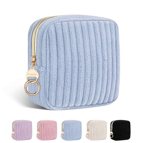 Image of Period Bag for Teen Girls, Corduroy Sanitary Napkin Storage Bag, Fluffy Menstrual Pad PouchTampon Holder for Purse (Blue)