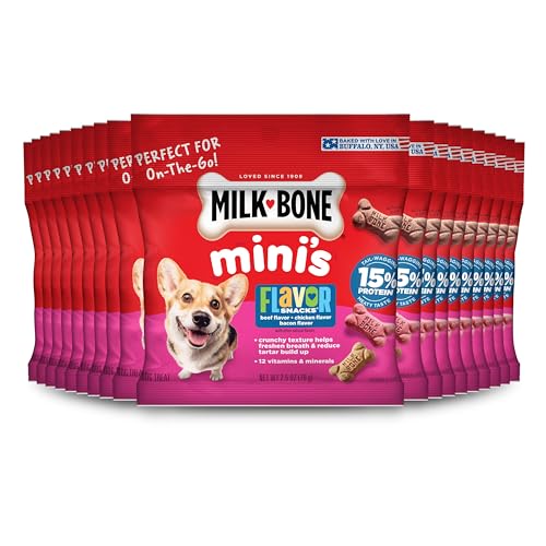 Image of Milk-Bone Flavor Snacks Mini's Dog Biscuits, Flavored Crunchy Dog Treats, 2.5 Oz. Bags (Pack of 20)