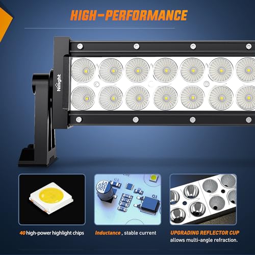 Image of Nilight 52Inch 300W Curved Spot Flood Combo Led Light Bar Off Road Driving Boat Fog Lights 12V On /Off 5 Pin Rocker Switch Power 12AWG Wiring Harness Kit-1 Lead for Trucks