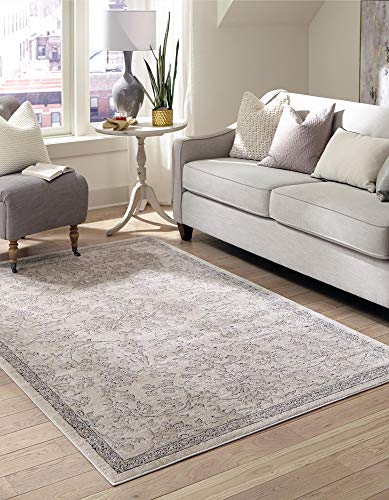 Rugs.com Oregon Collection Rug – 8' x 11' Ivory Low-Pile Rug Perfect for Living Rooms, Large Dining Rooms, Open Floorplans