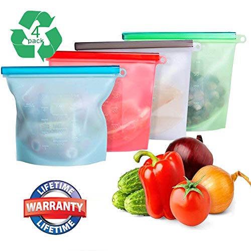 JIOUDI Sac de Stockage d'aliments en Silicone réutilisable,Sac de Conservation Polyvalent de Qualité Alimentaire,D'étanchéité étanche,pour Viande Poissons Fruits Légumes (4 pièces)