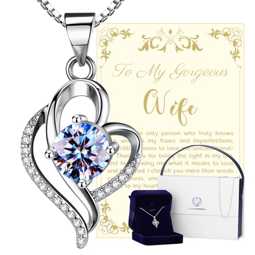 Wedding Anniversary Jewelry Gift for Wife from Husband, Wife Birthday Gift Idea, 1 Carat Moissanite Diamond Pendant Necklace in 925 Sterling Silver with 2 Chains, Romantic and Elegant Present for Her