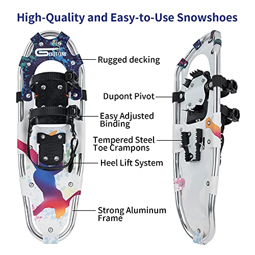 Goutone 21/27 Inches Light Weight Snowshoes For Men And Women. Fully Adjustable Ratchet Bindings, Heel Lift Riser ,Hard Pack Grip Teeth, Carrying Tote Bag #TOP1
