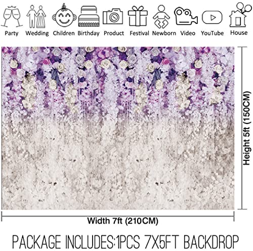 Duluda Purple And White Floral Theme Backdrops Bridal Shower Wedding Flowers Thin Vinyl Photography Background Photo Baby Girl Adults Woman Mom Birthday Party Dessert Cake Table Decor 7X5Ft Dla113B #TOP1