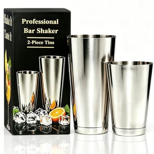 Boston Cocktail Shaker 18oz & 28oz 2-Piece Tins Professional Bar Shaker for Bartending Cocktail Shakers Essential Bar Tools for Mixing DrinksSliver