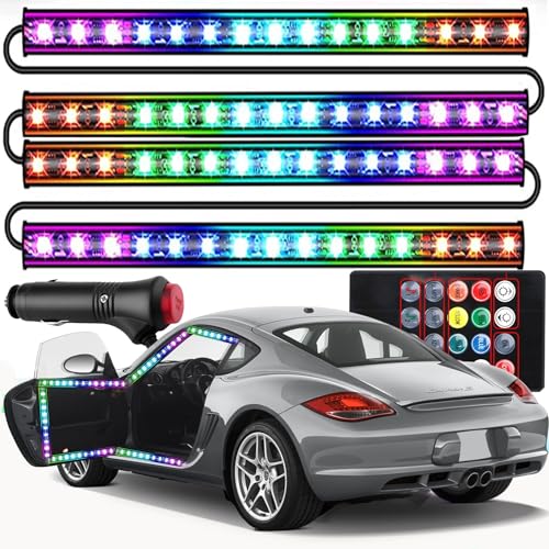 Retoo 12V LED Auto Innenbeleuchtung mit 4 Stück 48 RGB, 3 m mehrfarbig Auto LED Streifen, steuerbare Lichtleiste mit Fernbedienung, Wasserdicht Beleuchtung für Zigarettenanzünder,Innenraumbeleuchtung